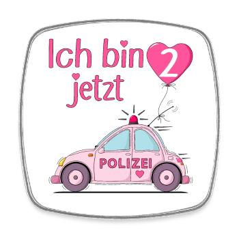 Polizeiauto Ich bin jetzt 2 Geburtstag Rosa - Viereckiger Kühlschrankmagnet - Weiß - Vorne