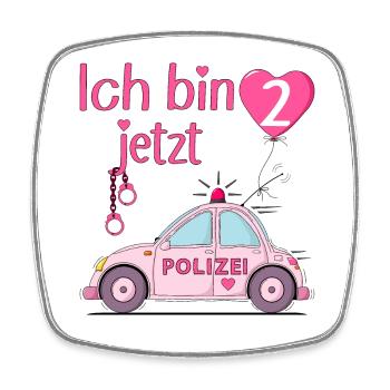 Polizeiauto Ich bin jetzt 2 Geburtstag Rosa - Viereckiger Kühlschrankmagnet - Weiß - Vorne