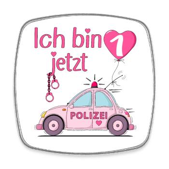 Police Car I'm Now 1 Birthday Pink - Square fridge magnet - white - Front