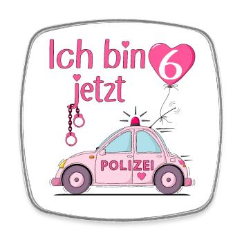 Police Car I'm Now 6 Birthday Pink - Square fridge magnet - white - Front