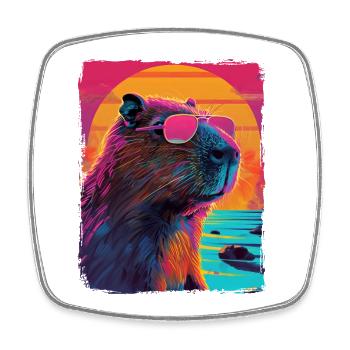Retro 80er Jahre Neon Pink Lustig Cool Capybara Nagetier - Viereckiger Kühlschrankmagnet - Weiß - Vorne