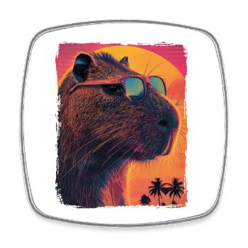 Retro 80er Jahre Neon Pink Lustig Cool Capybara Nagetier - Viereckiger Kühlschrankmagnet - Weiß - Vorne