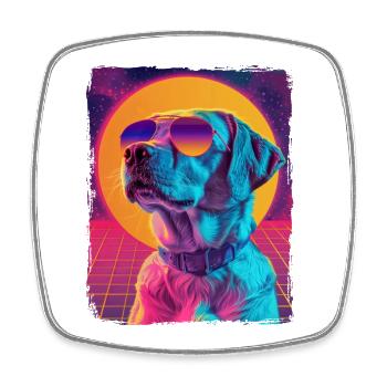 Retro 80er Jahre Neon Pink Lila Cool Hund Tier Sonnenuntergang - Viereckiger Kühlschrankmagnet - Weiß - Vorne
