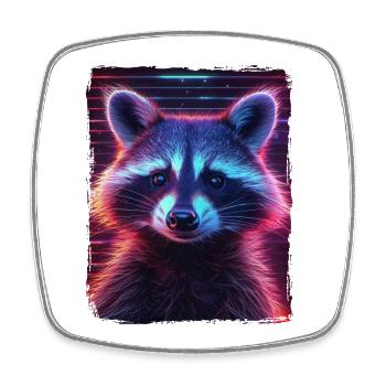 Retro 80er Jahre Neon Pink Cool Waschbär Tier Säugetier - Viereckiger Kühlschrankmagnet - Weiß - Vorne