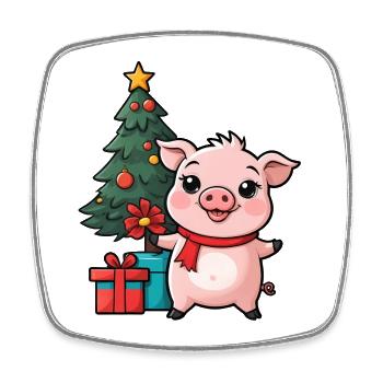 Cute pig celebrating Christmas. - Square fridge magnet - white - Front