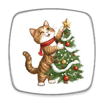 Katze Weihnachtsbaum Weihnachten Xmas Süß Lustig - Viereckiger Kühlschrankmagnet - Weiß - Vorne