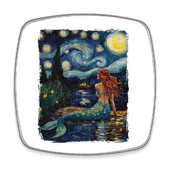 Sirène Nuit étoilée Peinture Van Gogh Mythe Magique - Magnet carré - blanc - Devant