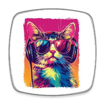 DJ Cool Cat With Headphones EDM Music Techno - Square fridge magnet - white - Front