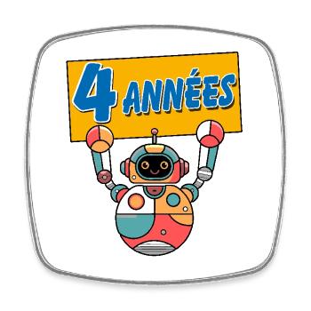 J'ai quatre ans, quatrième anniversaire avec robot - Magnet carré - blanc - Devant