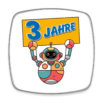 Ich bin drei 3 Jahre dritter Geburtstag Roboter - Viereckiger Kühlschrankmagnet - Weiß - Vorne