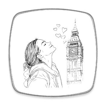 London Big Ben England Frau Herzen Line Art Kunst - Viereckiger Kühlschrankmagnet - Weiß - Vorne