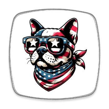 Boston Terrier cool avec lunettes de soleil - Magnet carré - blanc - Devant