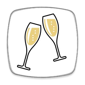 2 Sektgläser (Sekt / Oval / Zu / 2C) - Viereckiger Kühlschrankmagnet - Weiß - Vorne