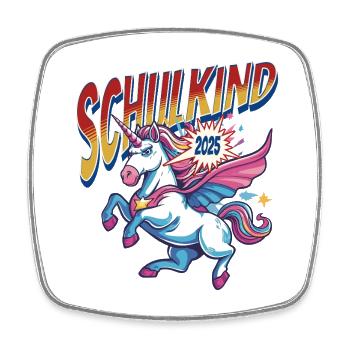 Schoolchild 2025 Unicorn Superhero School Enrollment - Square fridge magnet - white - Front