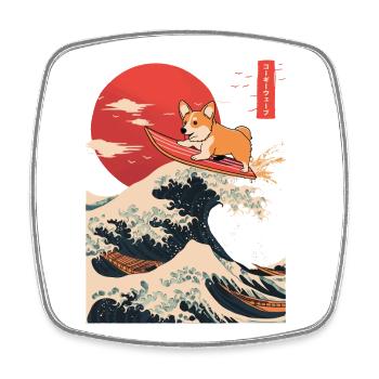 Corgi Hund Hund Tier Japanisch Surfen Strand Welle - Viereckiger Kühlschrankmagnet - Weiß - Vorne