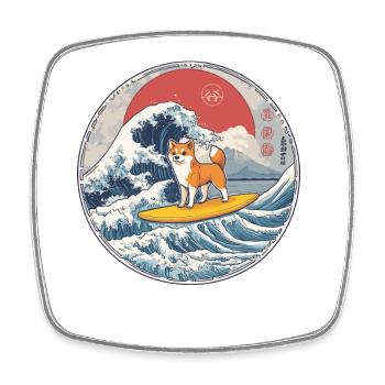 Shiba Inu Dog Animal Japanese Surfing Beach Wave - Square fridge magnet - white - Front