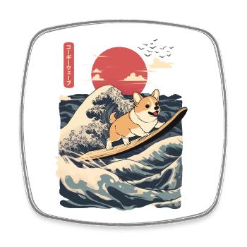 Corgi Hund Hund Tier Japanisch Surfen Strand Welle - Viereckiger Kühlschrankmagnet - Weiß - Vorne