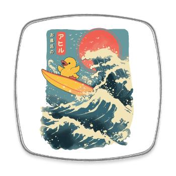 Gummiente Tier Japanisch Surfen Blume Sonnenuntergang - Viereckiger Kühlschrankmagnet - Weiß - Vorne
