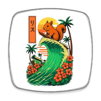 Squirrel Rodent Animal Japanese Surfing Flower - Square fridge magnet - white - Front
