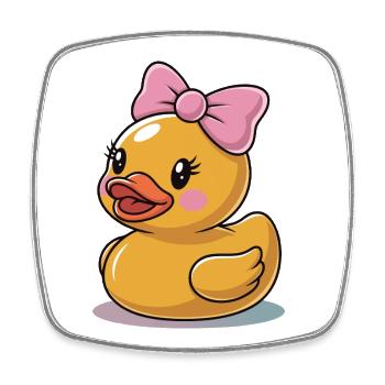 Cute Duck Rubber Duck Animal Bird Coquette Bow - Square fridge magnet - white - Front