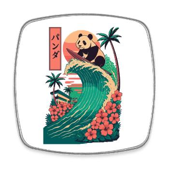 Panda Bear Animal Japanese Surfing Flower Sunset - Square fridge magnet - white - Front