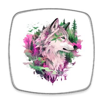 Loup Tête de loup Forêt Nature Nature Montagnes Nature sauvage Coloré - Magnet carré - blanc - Devant