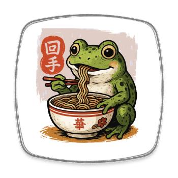 Cartoon Frog Eating Ramen Bowl Asian Food - Square fridge magnet - white - Front