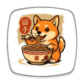Niedlicher Shiba Inu Hund Isst Ramen Nudeln Karikatur - Viereckiger Kühlschrankmagnet - Weiß - Vorne