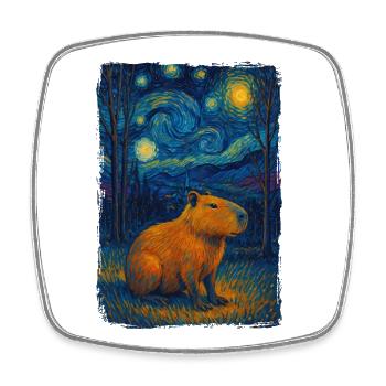 Capybara Nuit étoilée Style Van Gogh Peinture - Magnet carré - blanc - Devant
