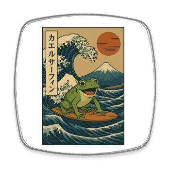 Surfender Frosch, Japanische Welle, Kunst, Berg Fuji, Rote Sonne - Viereckiger Kühlschrankmagnet - Weiß - Vorne