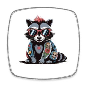 Raccoon Punk Tattoo Cool Sunglasses - Square fridge magnet - white - Front