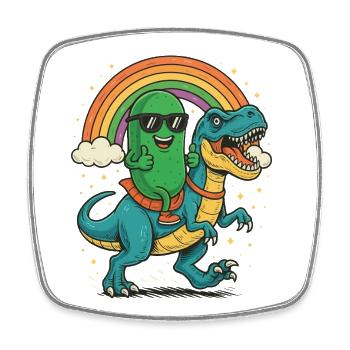 Coole Gurke Reiten Dinosaurier Cartoon Regenbogen - Viereckiger Kühlschrankmagnet - Weiß - Vorne