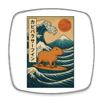 Capybara Surfing Japanese Wave Art - Square fridge magnet - white - Front