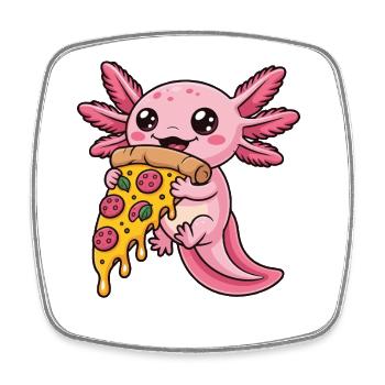 Mignon dessin animé rose axolotl mangeant pizza amphibien - Magnet carré - blanc - Devant