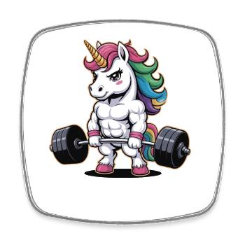 Muskulöses Einhorn Gewichtheben Fitnessstudio Fitness Workout - Viereckiger Kühlschrankmagnet - Weiß - Vorne