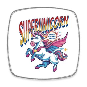 Einhorn Superheld Superkräfte Übernatürlich Comic - Viereckiger Kühlschrankmagnet - Weiß - Vorne