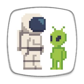 Pixel Astronaut meets Alien - Square fridge magnet - white - Front