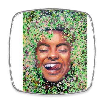 Femme au visage heureux avec la langue - Magnet carré - blanc - Devant