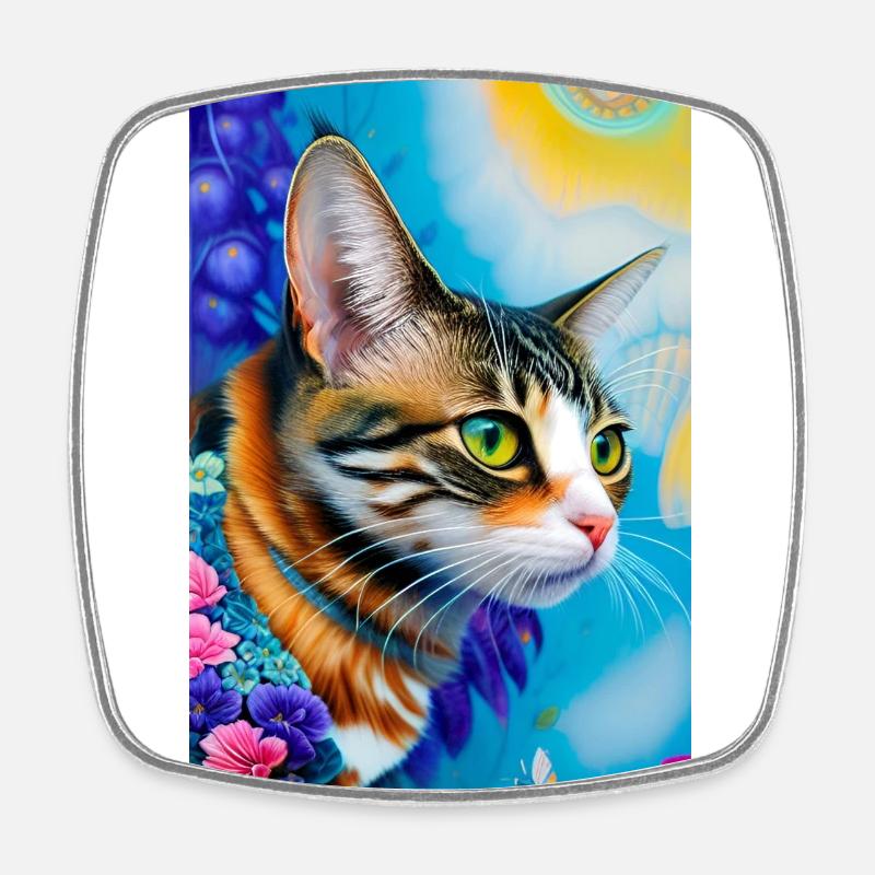 Marvellous domestic short haired cat - Square fridge magnet - white