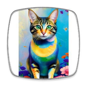 Chat domestique à poil court avec des fleurs - Magnet carré - blanc - Devant