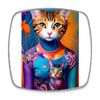 Prodigieux chat domestique à poil court - Magnet carré - blanc - Devant