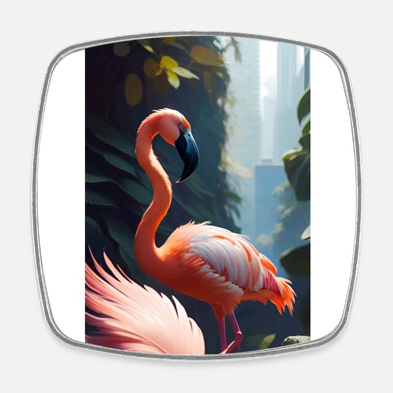 Flamingo - Square fridge magnet - white