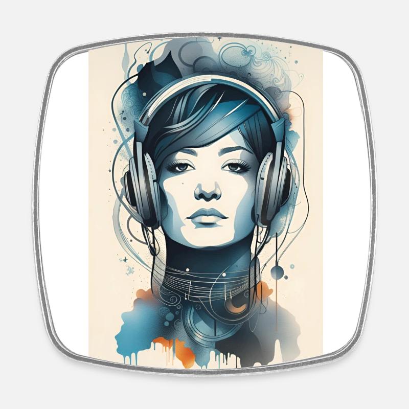 Lady Headphone Music Poster - Square fridge magnet - white