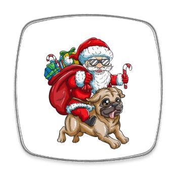 Pug Santa Claus with gifts Christmas - Square fridge magnet - white - Front