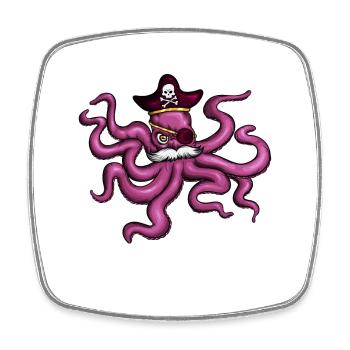 Octopus Pirate Pirate Hat Eye Patch Moustache - Square fridge magnet - white - Front