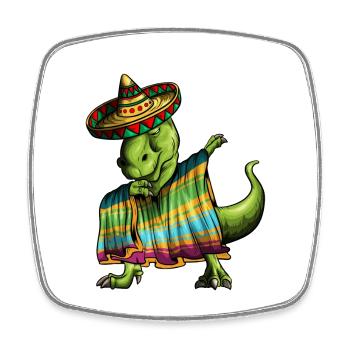 T-Rex Dino Ponscho Sombrero Mexico Dabbing Outfit - Square fridge magnet - white - Front