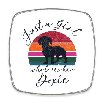 Just a Girl who loves her Doxie - retro sunset - Viereckiger Kühlschrankmagnet - Weiß - Vorne