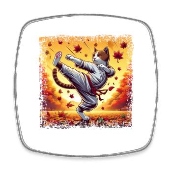 Karate Cat in Autumn Sunset Grunge - Square fridge magnet - white - Front