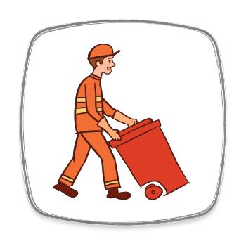 Garbage man & garbage can. Street cleaner. Garbage collection. - Square fridge magnet - white - Front