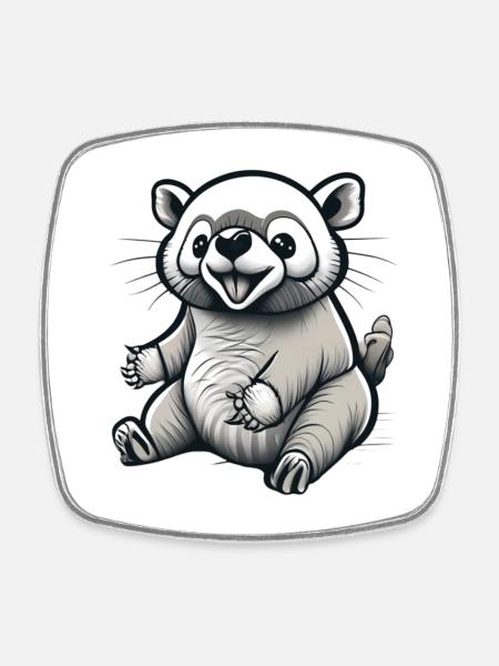 Small Seated Animal: Cartoon - Square fridge magnet - white
